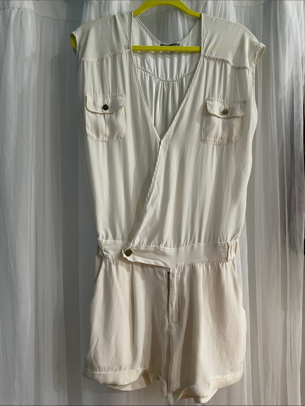 Women’s Cream Wrap-Front Short Romper
